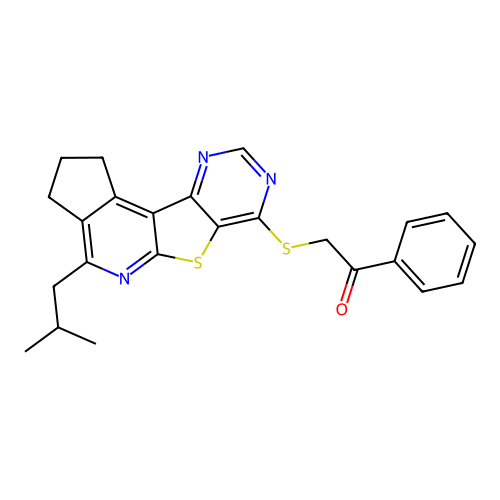 2-((4-isobutyl-2,3-dihydro-1H-cyclopenta[4',5']pyrido[3',2':4,5]thieno[3,2-d]pyrimidin-7-yl)thio)-1-phenylethanone structure