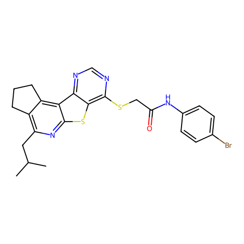 N-(4-bromophenyl)-2-((4-isobutyl-2,3-dihydro-1H-cyclopenta[4',5']pyrido[3',2':4,5]thieno[3,2-d]pyrimidin-7-yl)thio)acetamide structure