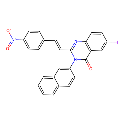 (E)-6-iodo-3-(naphthalen-2-yl)-2-(4-nitrostyryl)quinazolin-4(3H)-one structure