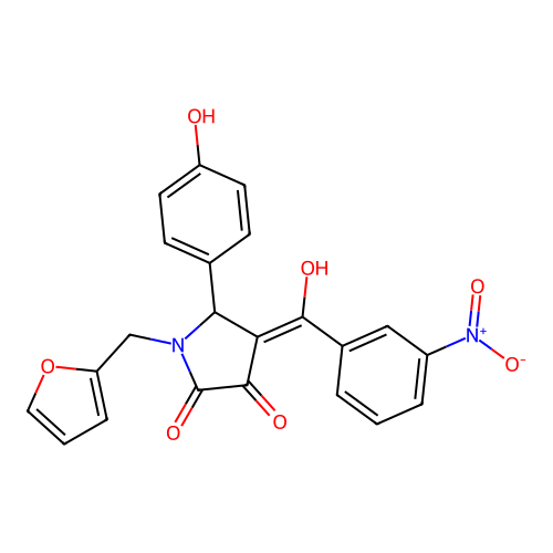 (4E)-1-(furan-2-ylmethyl)-4-[hydroxy(3-nitrophenyl)methylidene]-5-(4-hydroxyphenyl)pyrrolidine-2,3-dione structure