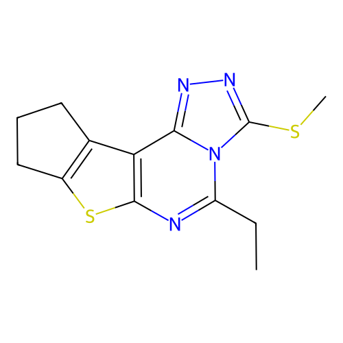 5-ethyl-3-(methylsulfanyl)-9,10-dihydro-8H-cyclopenta[4,5]thieno[3,2-e][1,2,4]triazolo[4,3-c]pyrimidine structure