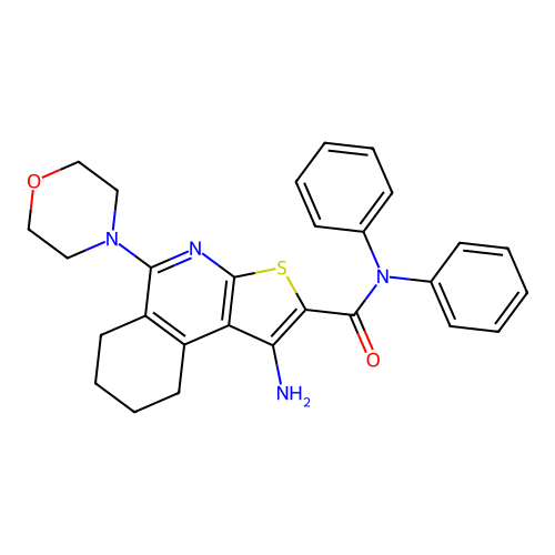 1-amino-5-(morpholin-4-yl)-N,N-diphenyl-6,7,8,9-tetrahydrothieno[2,3-c]isoquinoline-2-carboxamide structure