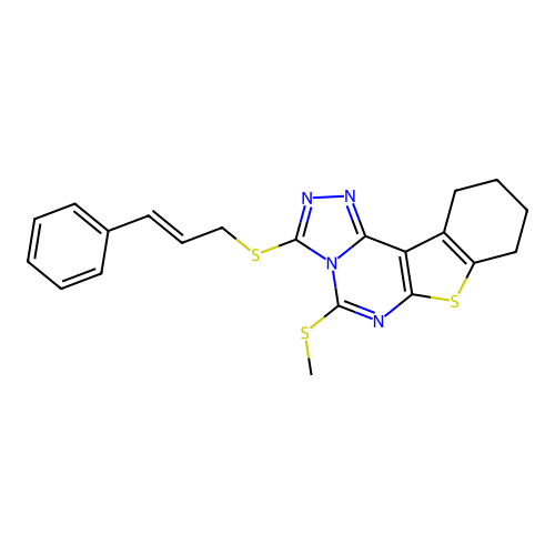 3-(cinnamylthio)-5-(methylthio)-8,9,10,11-tetrahydrobenzo[4,5]thieno[3,2-e][1,2,4]triazolo[4,3-c]pyrimidine structure