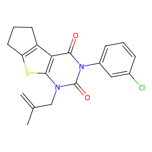 3-(3-chlorophenyl)-1-(2-methylallyl)-6,7-dihydro-1H-cyclopenta[4,5]thieno[2,3-d]pyrimidine-2,4(3H,5H)-dione structure