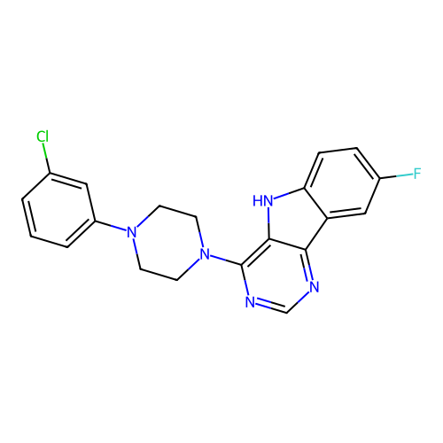 4-[4-(3-chlorophenyl)piperazin-1-yl]-8-fluoro-5H-pyrimido[5,4-b]indole structure
