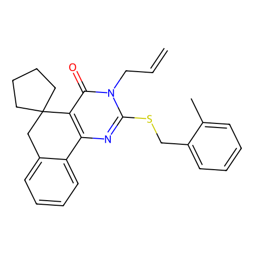 3-allyl-2-((2-methylbenzyl)thio)-3H-spiro[benzo[h]quinazoline-5,1'-cyclopentan]-4(6H)-one structure