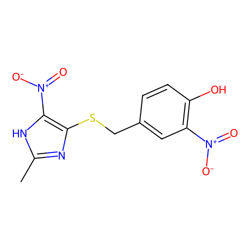 4-[[(2-methyl-5-nitro-1H-imidazol-4-yl)thio]methyl]-2-nitrophenol structure