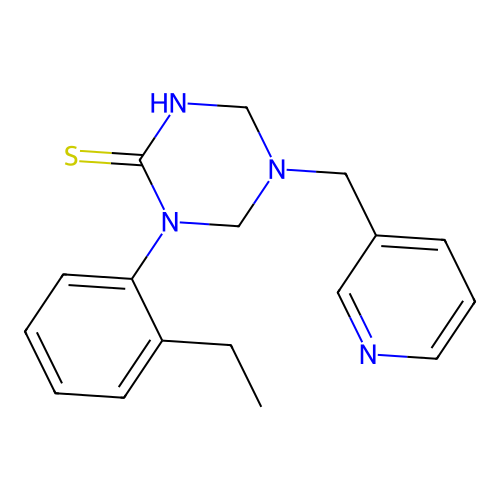 1-(2-Ethylphenyl)-5-(pyridin-3-ylmethyl)-1,3,5-triazinane-2-thione structure