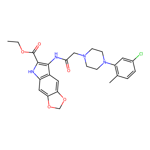 ethyl 7-({[4-(5-chloro-2-methylphenyl)piperazin-1-yl]acetyl}amino)-5H-[1,3]dioxolo[4,5-f]indole-6-carboxylate structure