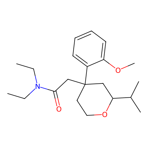 N,N-Diethyl-2-[2-isopropyl-4-(2-methoxy-phenyl)-tetrahydro-pyran-4-yl]-acetamide structure