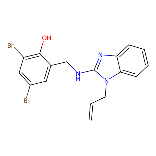 2,4-dibromo-6-({[1-(prop-2-en-1-yl)-1H-benzimidazol-2-yl]amino}methyl)phenol structure