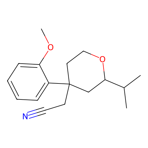 [4-(2-methoxyphenyl)-2-(propan-2-yl)tetrahydro-2H-pyran-4-yl]acetonitrile structure