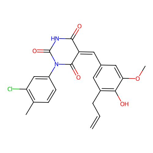 (5Z)-1-(3-chloro-4-methylphenyl)-5-[(4-hydroxy-3-methoxy-5-prop-2-enylphenyl)methylidene]-1,3-diazinane-2,4,6-trione structure