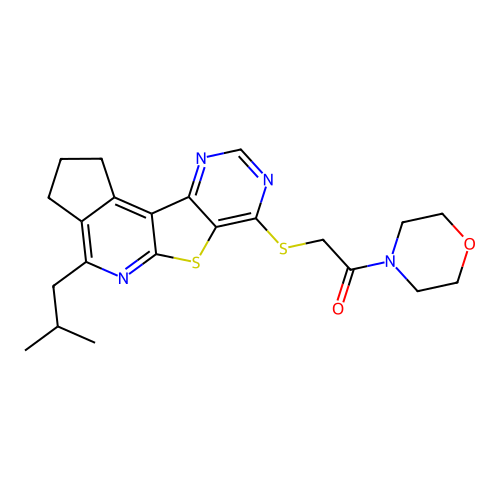 2-((4-isobutyl-2,3-dihydro-1H-cyclopenta[4',5']pyrido[3',2':4,5]thieno[3,2-d]pyrimidin-7-yl)thio)-1-morpholinoethanone structure