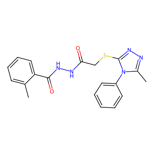 2-methyl-N'-[2-[(5-methyl-4-phenyl-1,2,4-triazol-3-yl)sulfanyl]acetyl]benzohydrazide structure
