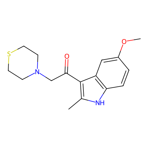 1-(5-methoxy-2-methyl-1H-indol-3-yl)-2-(thiomorpholin-4-yl)ethanone structure