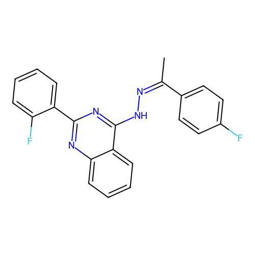 (Z)-2-(2-fluorophenyl)-4-(2-(1-(4-fluorophenyl)ethylidene)hydrazinyl)quinazoline structure