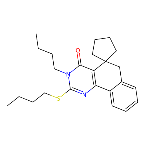 3-butyl-2-(butylthio)-3H-spiro[benzo[h]quinazoline-5,1'-cyclopentan]-4(6H)-one structure