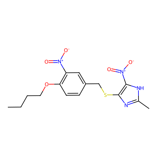 5-[(4-butoxy-3-nitrobenzyl)sulfanyl]-2-methyl-4-nitro-1H-imidazole structure