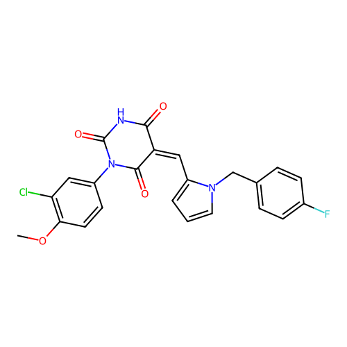 (5Z)-1-(3-chloro-4-methoxyphenyl)-5-[[1-[(4-fluorophenyl)methyl]pyrrol-2-yl]methylidene]-1,3-diazinane-2,4,6-trione structure