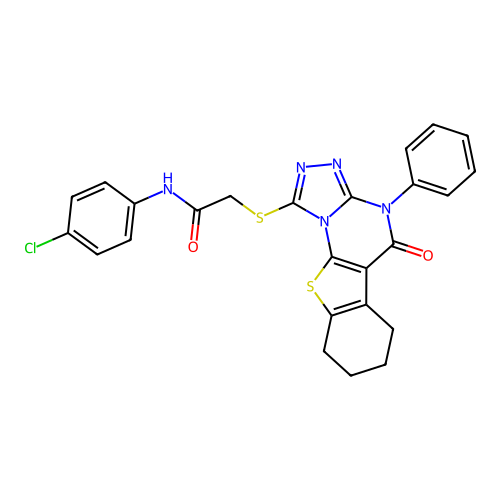 N-(4-chlorophenyl)-2-[(5-oxo-4-phenyl-4,5,6,7,8,9-hexahydro[1]benzothieno[3,2-e][1,2,4]triazolo[4,3-a]pyrimidin-1-yl)sulfanyl]acetamide structure