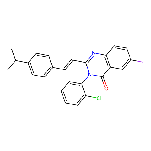 (E)-3-(2-chlorophenyl)-6-iodo-2-(4-isopropylstyryl)quinazolin-4(3H)-one structure