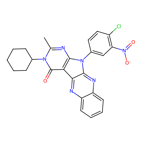 11-(4-chloro-3-nitrophenyl)-3-cyclohexyl-2-methyl-3H-pyrimido[5',4':4,5]pyrrolo[2,3-b]quinoxalin-4(11H)-one structure