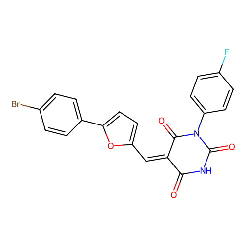 5-[[5-(4-bromophenyl)-2-furyl]methylidene]-1-(4-fluorophenyl)-1,3-diazinane-2,4,6-trione structure