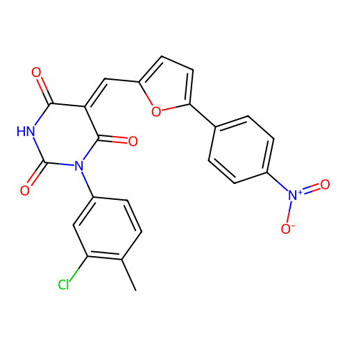 (5Z)-1-(3-chloro-4-methylphenyl)-5-[[5-(4-nitrophenyl)furan-2-yl]methylidene]-1,3-diazinane-2,4,6-trione structure