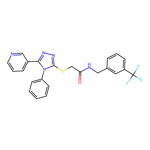 2-((4-phenyl-5-(pyridin-3-yl)-4H-1,2,4-triazol-3-yl)thio)-N-(3-(trifluoromethyl)benzyl)acetamide structure