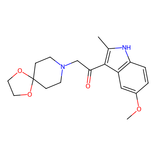 2-(1,4-dioxa-8-azaspiro[4.5]decan-8-yl)-1-(5-methoxy-2-methyl-1H-indol-3-yl)ethanone structure