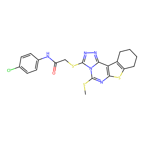 N-(4-chlorophenyl)-2-((5-(methylthio)-8,9,10,11-tetrahydrobenzo[4,5]thieno[3,2-e][1,2,4]triazolo[4,3-c]pyrimidin-3-yl)thio)acetamide structure
