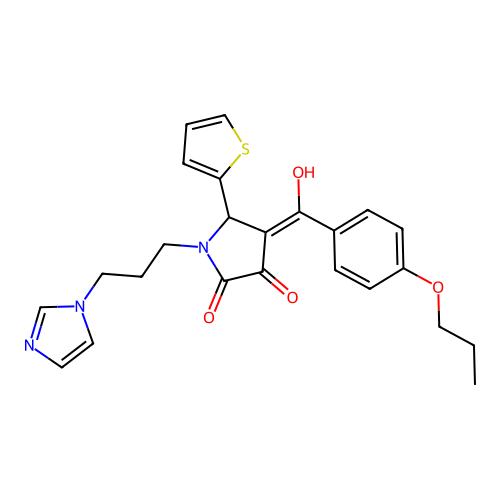 (4E)-4-[hydroxy-(4-propoxyphenyl)methylidene]-1-(3-imidazol-1-ylpropyl)-5-thiophen-2-ylpyrrolidine-2,3-dione structure