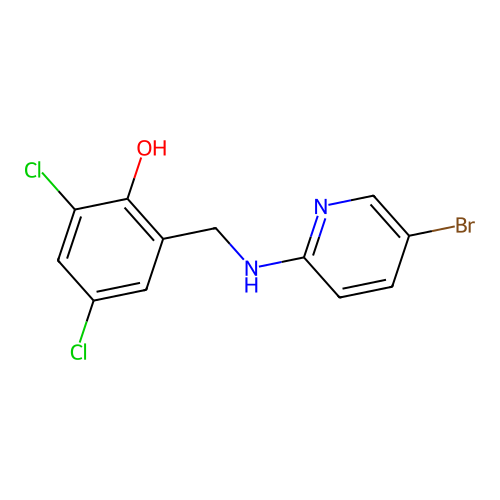 2-[[(5-Bromopyridin-2-yl)amino]methyl]-4,6-dichlorophenol structure