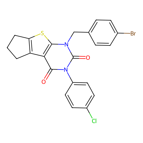 1-(4-bromobenzyl)-3-(4-chlorophenyl)-6,7-dihydro-1H-cyclopenta[4,5]thieno[2,3-d]pyrimidine-2,4(3H,5H)-dione structure