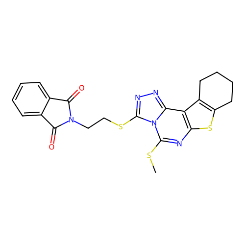 2-(2-((5-(methylthio)-8,9,10,11-tetrahydrobenzo[4,5]thieno[3,2-e][1,2,4]triazolo[4,3-c]pyrimidin-3-yl)thio)ethyl)isoindoline-1,3-dione structure