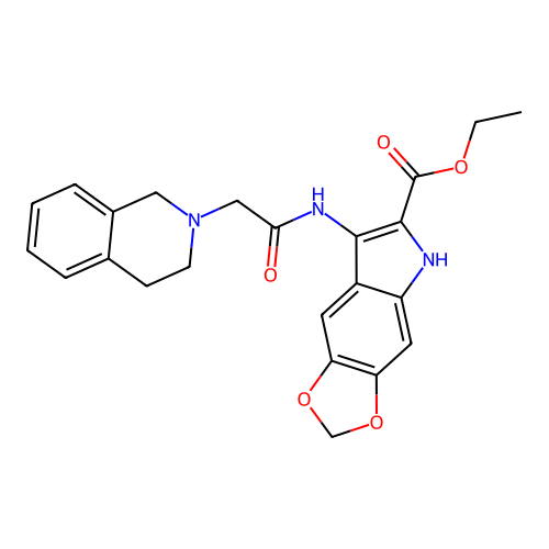 ethyl 7-[[2-(3,4-dihydro-1H-isoquinolin-2-yl)acetyl]amino]-5H-[1,3]dioxolo[4,5-f]indole-6-carboxylate structure