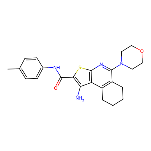 1-amino-5-morpholino-N-(p-tolyl)-6,7,8,9-tetrahydrothieno[2,3-c]isoquinoline-2-carboxamide structure