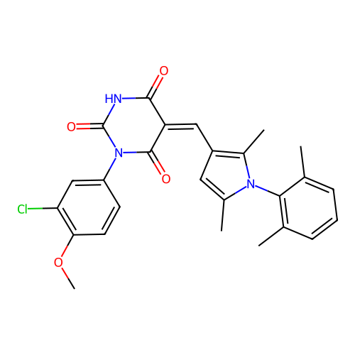 (5Z)-1-(3-chloro-4-methoxyphenyl)-5-[[1-(2,6-dimethylphenyl)-2,5-dimethylpyrrol-3-yl]methylidene]-1,3-diazinane-2,4,6-trione structure