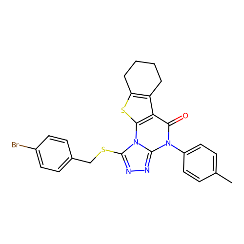 1-((4-bromobenzyl)thio)-4-(p-tolyl)-6,7,8,9-tetrahydrobenzo[4,5]thieno[3,2-e][1,2,4]triazolo[4,3-a]pyrimidin-5(4H)-one structure