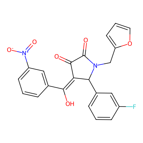 (4E)-5-(3-fluorophenyl)-1-(furan-2-ylmethyl)-4-[hydroxy(3-nitrophenyl)methylidene]pyrrolidine-2,3-dione structure