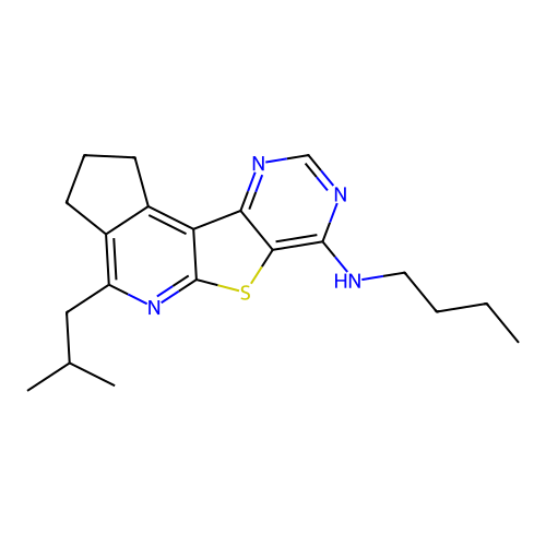 N-butyl-4-(2-methylpropyl)-2,3-dihydro-1H-cyclopenta[4',5']pyrido[3',2':4,5]thieno[3,2-d]pyrimidin-7-amine structure