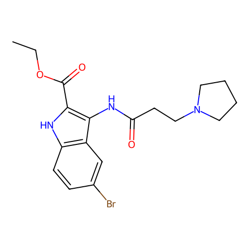 ethyl 5-bromo-3-{[3-(pyrrolidin-1-yl)propanoyl]amino}-1H-indole-2-carboxylate structure