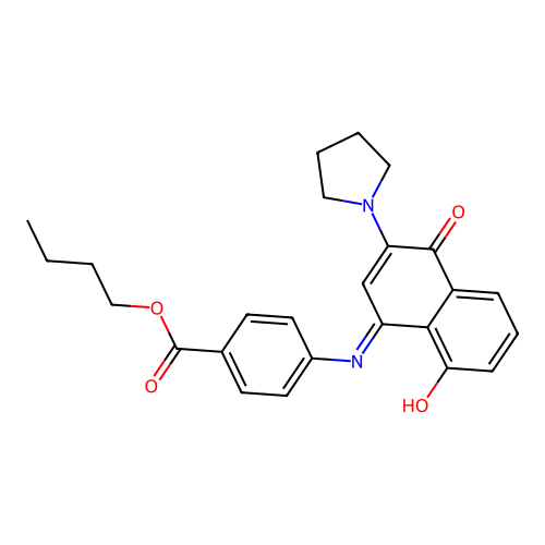 (E)-butyl 4-((8-hydroxy-4-oxo-3-(pyrrolidin-1-yl)naphthalen-1(4H)-ylidene)amino)benzoate structure