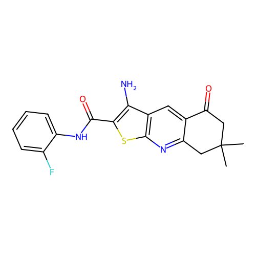 3-amino-N-(2-fluorophenyl)-7,7-dimethyl-5-oxo-5,6,7,8-tetrahydrothieno[2,3-b]quinoline-2-carboxamide structure