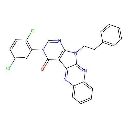 3-(2,5-dichlorophenyl)-11-phenethyl-3H-pyrimido[5',4':4,5]pyrrolo[2,3-b]quinoxalin-4(11H)-one structure