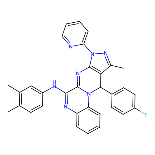 N-(3,4-dimethylphenyl)-11-(4-fluorophenyl)-10-methyl-8-(pyridin-2-yl)-8,11-dihydropyrazolo[3',4':4,5]pyrimido[1,2-a]quinoxalin-6-amine structure
