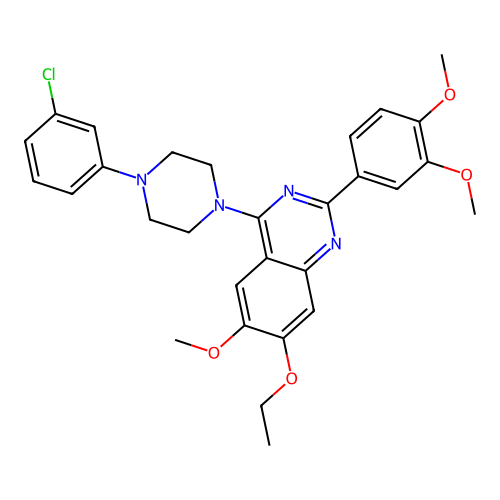 4-[4-(3-chlorophenyl)piperazin-1-yl]-2-(3,4-dimethoxyphenyl)-7-ethoxy-6-methoxyquinazoline structure