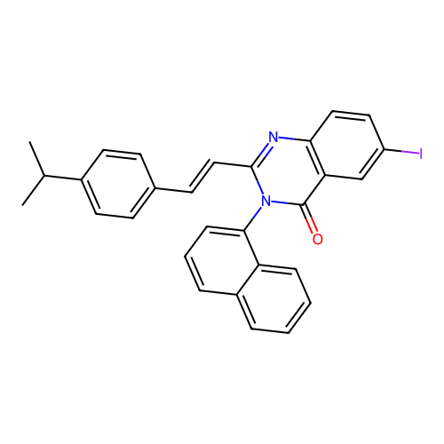 (E)-6-iodo-2-(4-isopropylstyryl)-3-(naphthalen-1-yl)quinazolin-4(3H)-one structure
