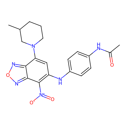 N-(4-{[7-(3-methylpiperidin-1-yl)-4-nitro-2,1,3-benzoxadiazol-5-yl]amino}phenyl)acetamide structure